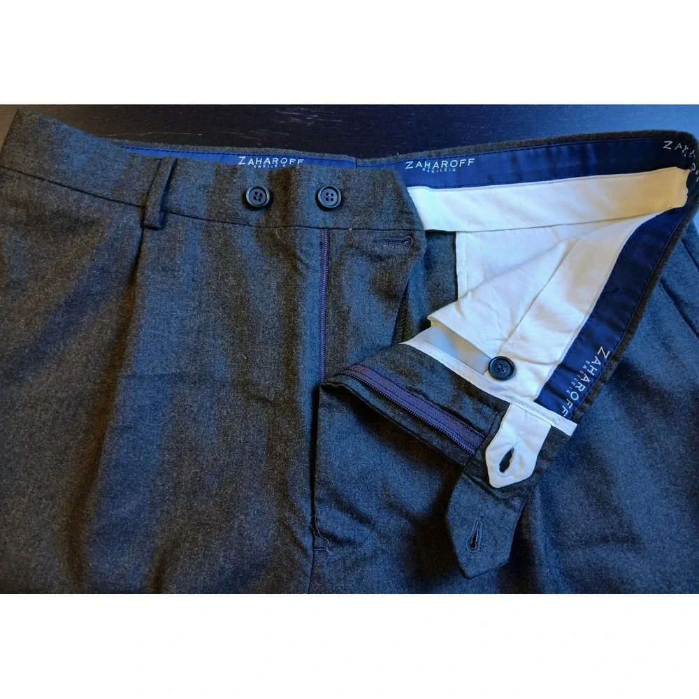 Zaharoff Basileia Men Charcoal Gray Pleated Cuffed Dress Pants Sz 36R inseam 30
